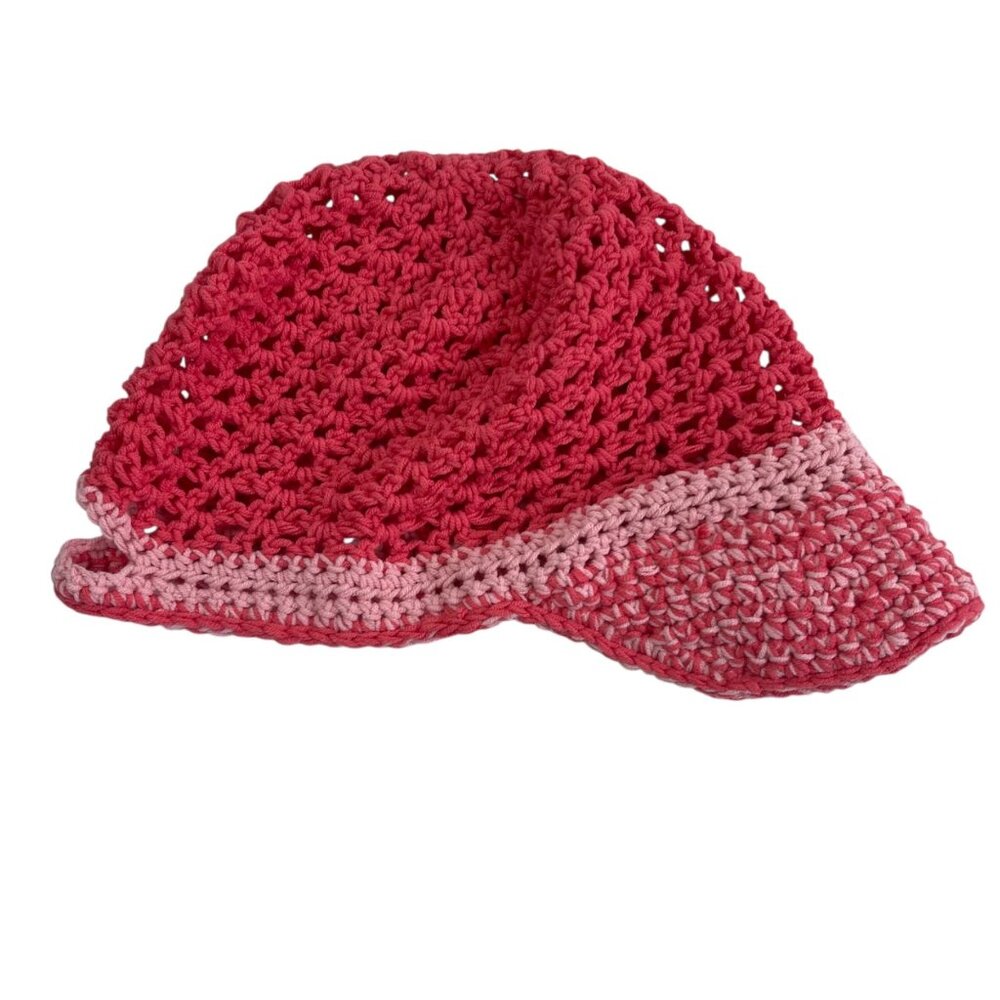 Crochet Baseball Cap Ponytail Hat Breathable Pattern Pink Adult Size Handmade - Picture 6 of 8